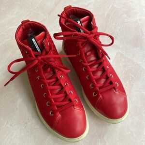 Ecco Danish Design Red Leather & Canvas Lace-up Hi-Top Sneakers
